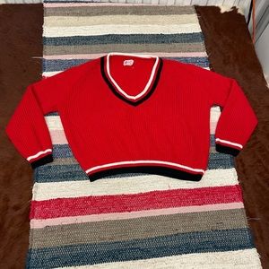1950s Vintage Varsity Short Sweater V-Neck Red White Black Americana